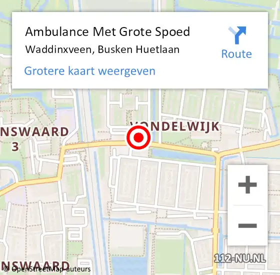 Locatie op kaart van de 112 melding: Ambulance Met Grote Spoed Naar Waddinxveen, Busken Huetlaan op 8 april 2023 15:53