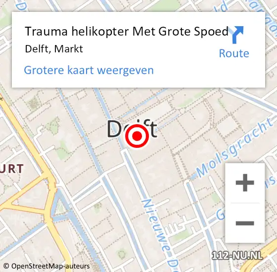 Locatie op kaart van de 112 melding: Trauma helikopter Met Grote Spoed Naar Delft, Markt op 8 april 2023 16:02