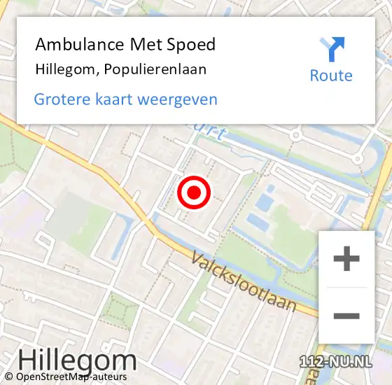 Locatie op kaart van de 112 melding: Ambulance Met Spoed Naar Hillegom, Populierenlaan op 8 april 2023 16:04