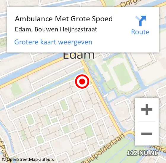 Locatie op kaart van de 112 melding: Ambulance Met Grote Spoed Naar Edam, Bouwen Heijnszstraat op 8 april 2023 16:11