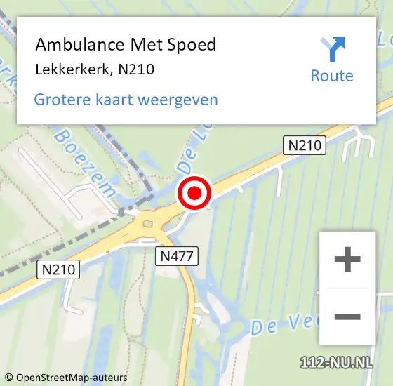 Locatie op kaart van de 112 melding: Ambulance Met Spoed Naar Lekkerkerk, N210 op 21 augustus 2014 16:32