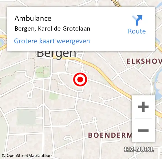 Locatie op kaart van de 112 melding: Ambulance Bergen, Karel de Grotelaan op 8 april 2023 16:36