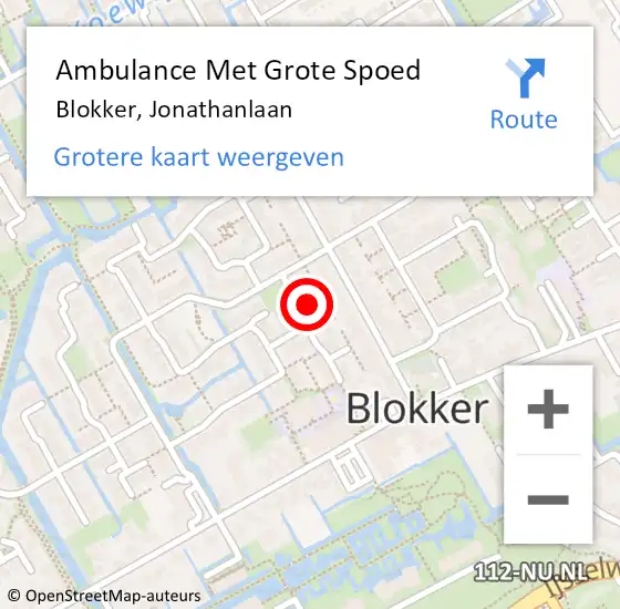 Locatie op kaart van de 112 melding: Ambulance Met Grote Spoed Naar Blokker, Jonathanlaan op 8 april 2023 16:43