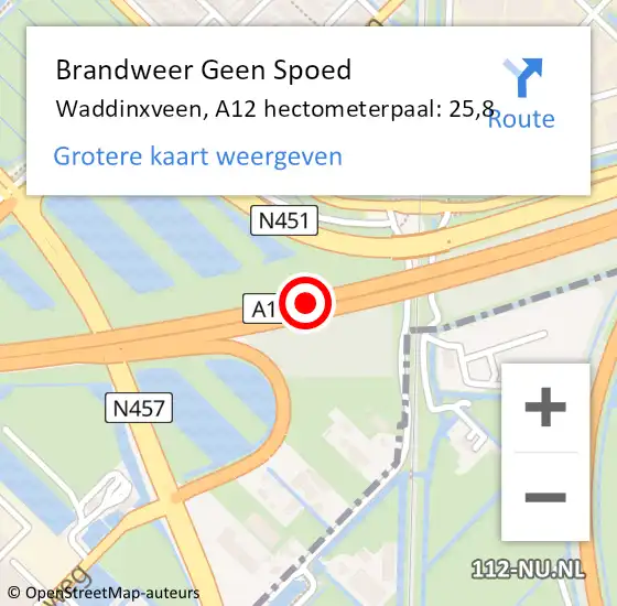 Locatie op kaart van de 112 melding: Brandweer Geen Spoed Naar Waddinxveen, A12 hectometerpaal: 25,8 op 8 april 2023 16:47