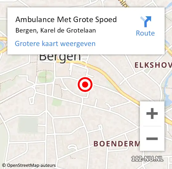 Locatie op kaart van de 112 melding: Ambulance Met Grote Spoed Naar Bergen, Karel de Grotelaan op 8 april 2023 16:48