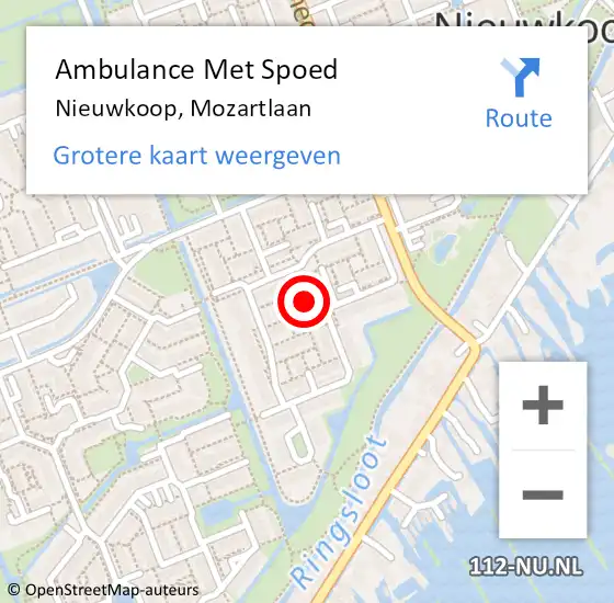 Locatie op kaart van de 112 melding: Ambulance Met Spoed Naar Nieuwkoop, Mozartlaan op 8 april 2023 17:07