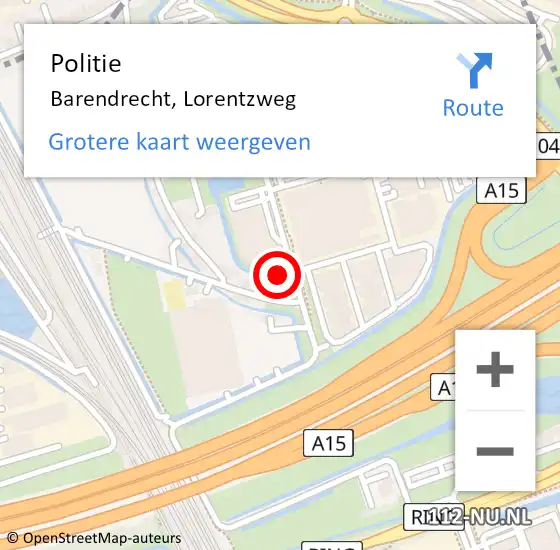 Locatie op kaart van de 112 melding: Politie Barendrecht, Lorentzweg op 8 april 2023 17:37