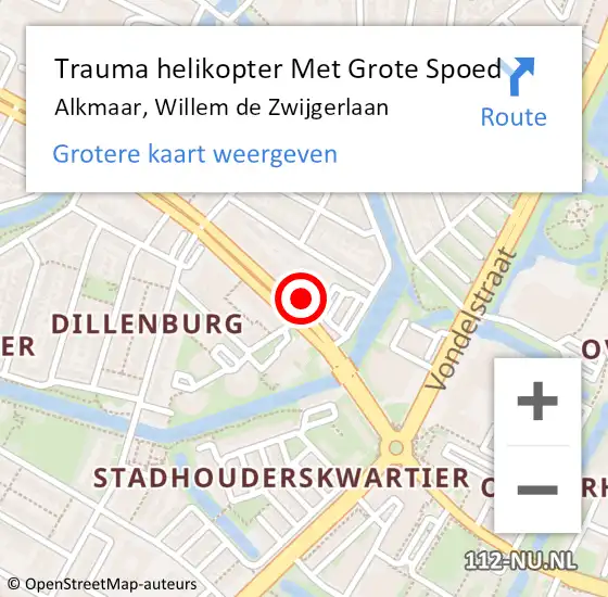 Locatie op kaart van de 112 melding: Trauma helikopter Met Grote Spoed Naar Alkmaar, Willem de Zwijgerlaan op 8 april 2023 18:16