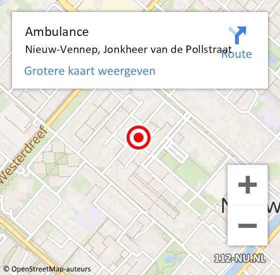 Locatie op kaart van de 112 melding: Ambulance Nieuw-Vennep, Jonkheer van de Pollstraat op 8 april 2023 19:21