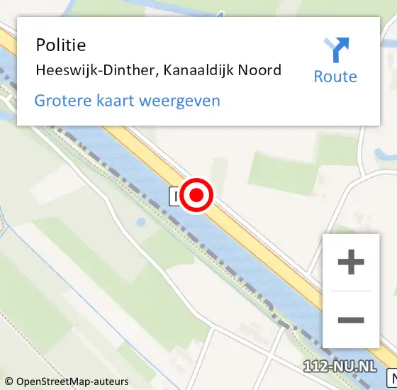 Locatie op kaart van de 112 melding: Politie Heeswijk-Dinther, Kanaaldijk Noord op 21 augustus 2014 16:54