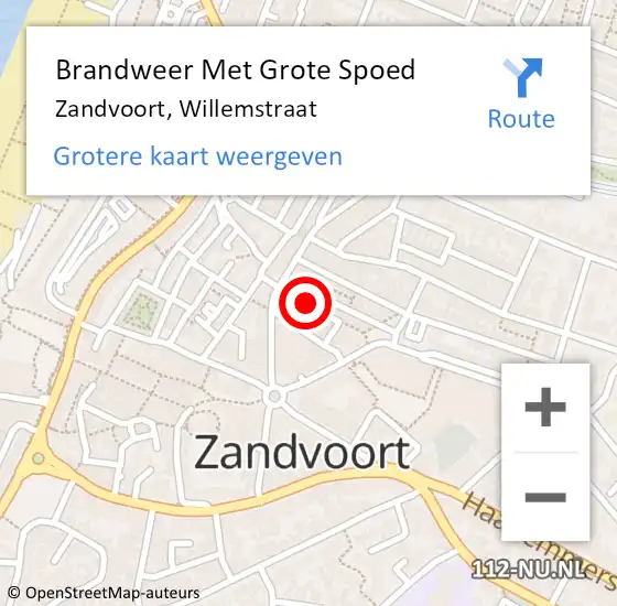 Locatie op kaart van de 112 melding: Brandweer Met Grote Spoed Naar Zandvoort, Willemstraat op 8 april 2023 21:10