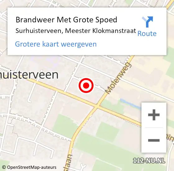 Locatie op kaart van de 112 melding: Brandweer Met Grote Spoed Naar Surhuisterveen, Meester Klokmanstraat op 8 april 2023 21:11