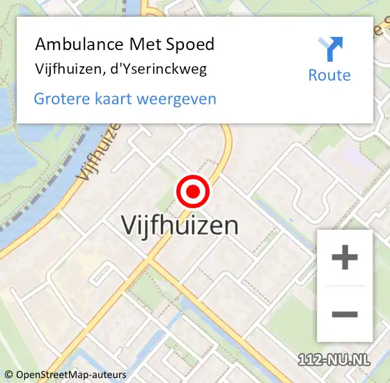 Locatie op kaart van de 112 melding: Ambulance Met Spoed Naar Vijfhuizen, d'Yserinckweg op 8 april 2023 22:22