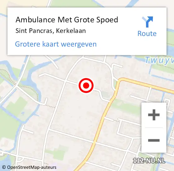 Locatie op kaart van de 112 melding: Ambulance Met Grote Spoed Naar Sint Pancras, Kerkelaan op 8 april 2023 22:47