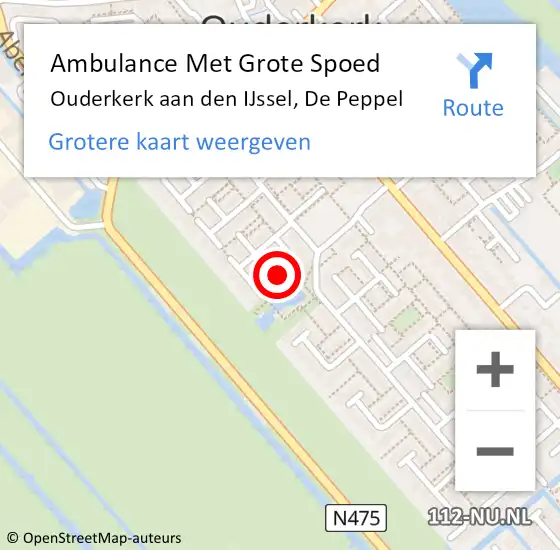 Locatie op kaart van de 112 melding: Ambulance Met Grote Spoed Naar Ouderkerk aan den IJssel, De Peppel op 8 april 2023 23:14