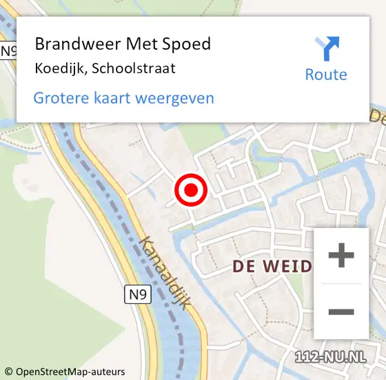 Locatie op kaart van de 112 melding: Brandweer Met Spoed Naar Koedijk, Schoolstraat op 8 april 2023 23:47