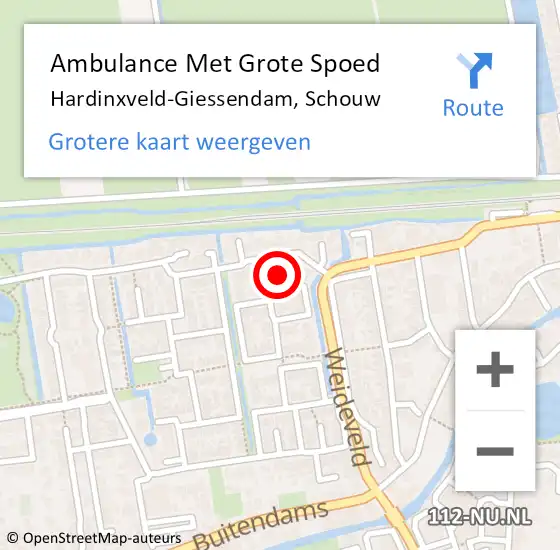 Locatie op kaart van de 112 melding: Ambulance Met Grote Spoed Naar Hardinxveld-Giessendam, Schouw op 9 april 2023 00:09
