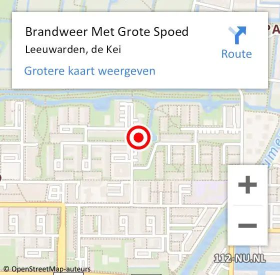 Locatie op kaart van de 112 melding: Brandweer Met Grote Spoed Naar Leeuwarden, de Kei op 9 april 2023 00:31