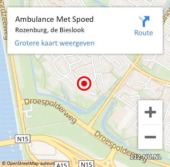 Locatie op kaart van de 112 melding: Ambulance Met Spoed Naar Rozenburg, de Bieslook op 9 april 2023 01:04