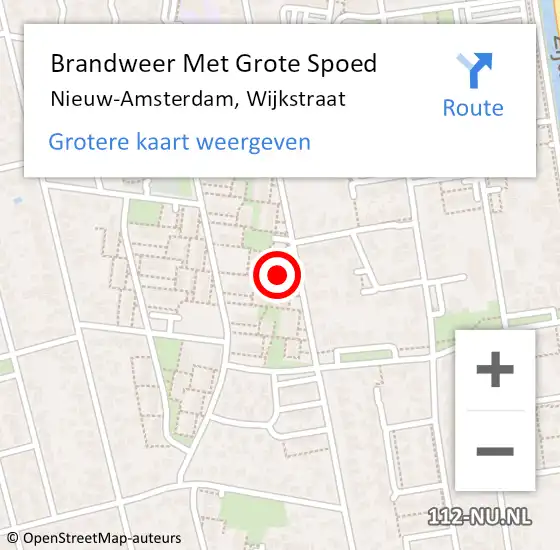 Locatie op kaart van de 112 melding: Brandweer Met Grote Spoed Naar Nieuw-Amsterdam, Wijkstraat op 9 april 2023 03:40