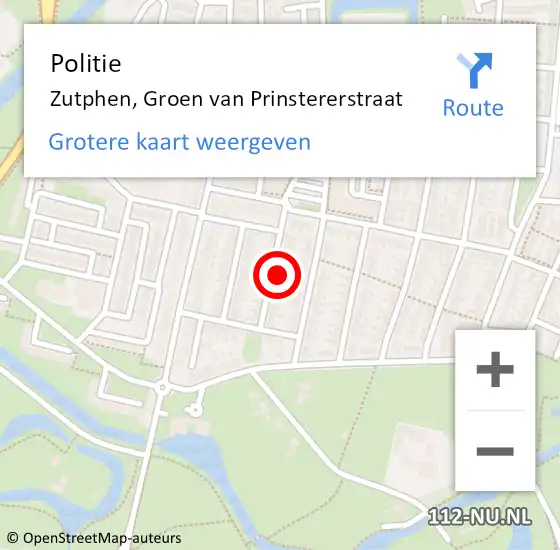 Locatie op kaart van de 112 melding: Politie Zutphen, Groen van Prinstererstraat op 9 april 2023 04:39