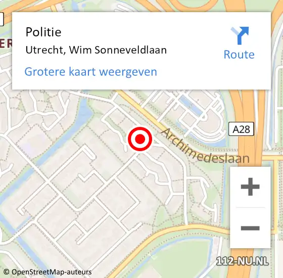 Locatie op kaart van de 112 melding: Politie Utrecht, Wim Sonneveldlaan op 9 april 2023 04:57