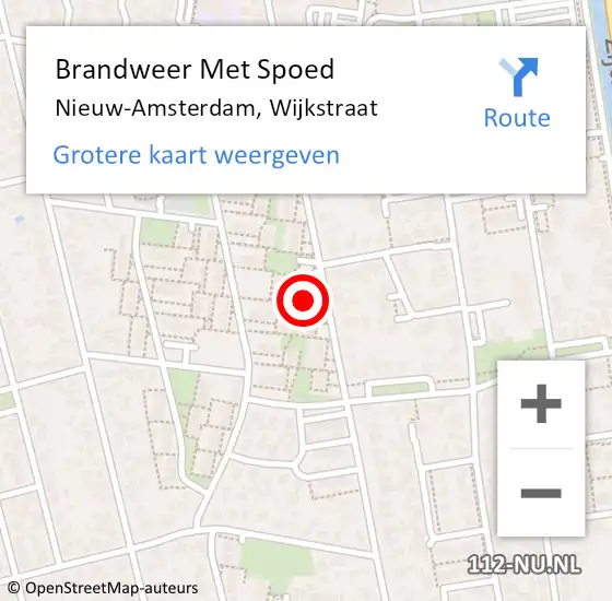 Locatie op kaart van de 112 melding: Brandweer Met Spoed Naar Nieuw-Amsterdam, Wijkstraat op 9 april 2023 04:58