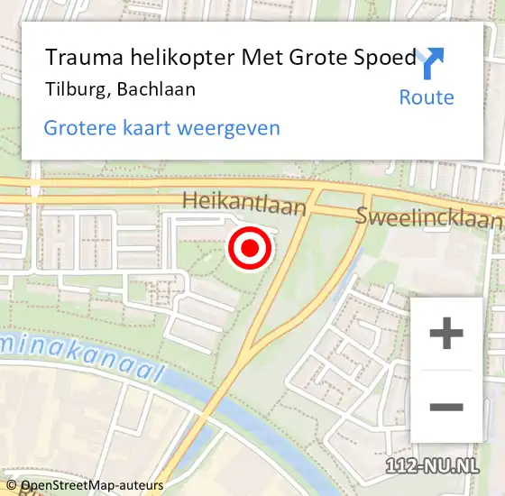 Locatie op kaart van de 112 melding: Trauma helikopter Met Grote Spoed Naar Tilburg, Bachlaan op 9 april 2023 07:14