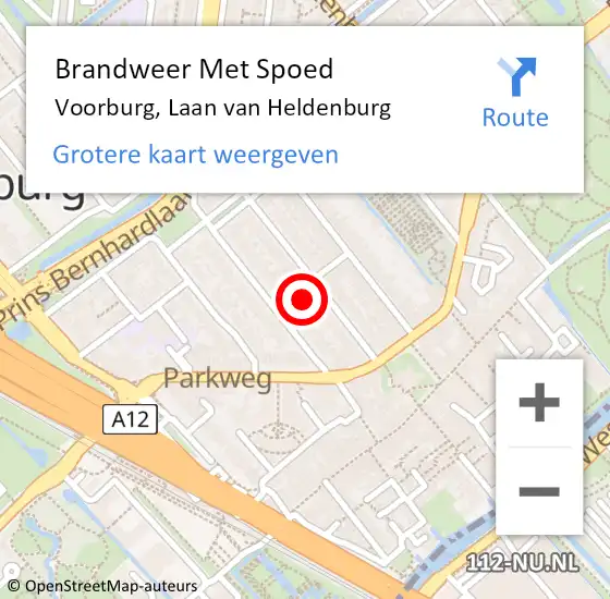 Locatie op kaart van de 112 melding: Brandweer Met Spoed Naar Voorburg, Laan van Heldenburg op 9 april 2023 07:58