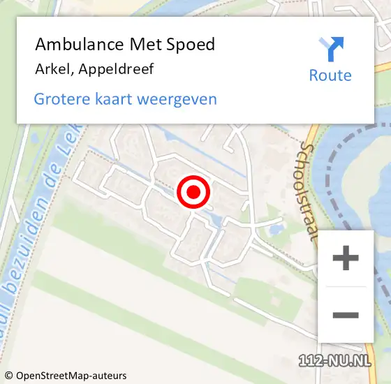 Locatie op kaart van de 112 melding: Ambulance Met Spoed Naar Arkel, Appeldreef op 9 april 2023 09:26