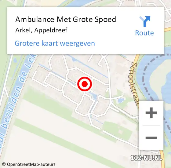 Locatie op kaart van de 112 melding: Ambulance Met Grote Spoed Naar Arkel, Appeldreef op 9 april 2023 09:30