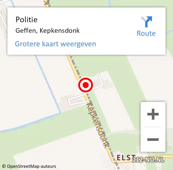 Locatie op kaart van de 112 melding: Politie Geffen, Kepkensdonk op 9 april 2023 10:03