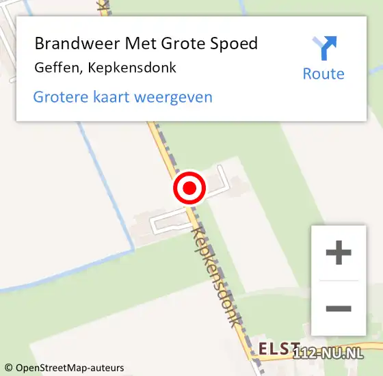 Locatie op kaart van de 112 melding: Brandweer Met Grote Spoed Naar Geffen, Kepkensdonk op 9 april 2023 10:03