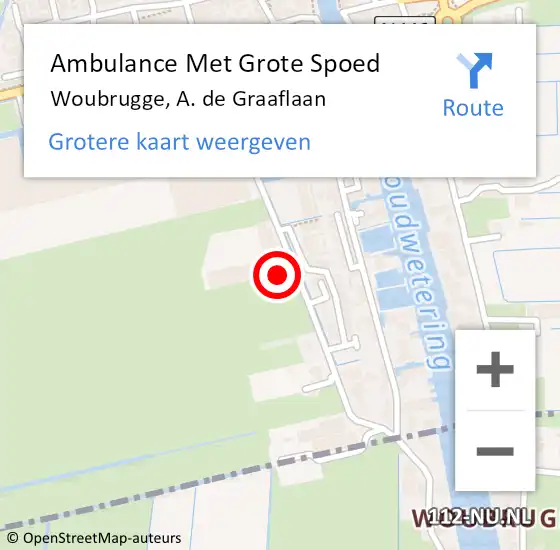 Locatie op kaart van de 112 melding: Ambulance Met Grote Spoed Naar Woubrugge, A. de Graaflaan op 9 april 2023 10:50