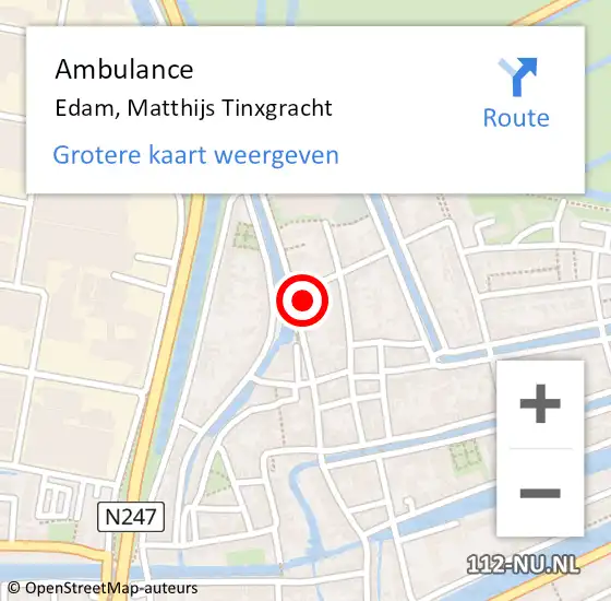 Locatie op kaart van de 112 melding: Ambulance Edam, Matthijs Tinxgracht op 9 april 2023 10:51