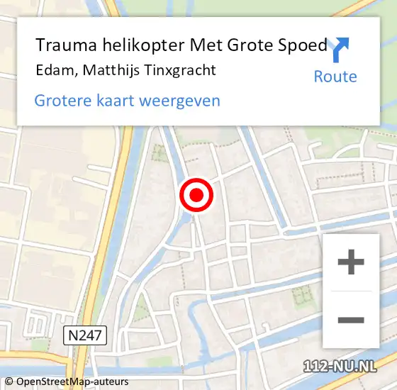 Locatie op kaart van de 112 melding: Trauma helikopter Met Grote Spoed Naar Edam, Matthijs Tinxgracht op 9 april 2023 10:53