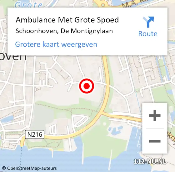 Locatie op kaart van de 112 melding: Ambulance Met Grote Spoed Naar Schoonhoven, De Montignylaan op 9 april 2023 11:07