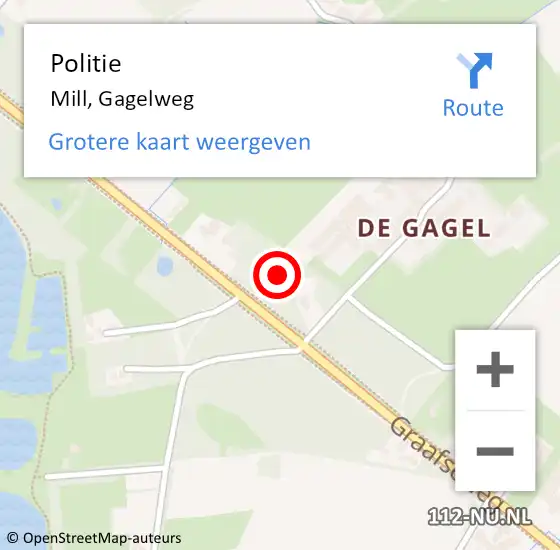 Locatie op kaart van de 112 melding: Politie Mill, Gagelweg op 9 april 2023 11:16