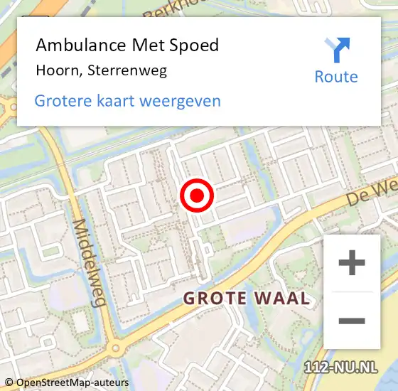 Locatie op kaart van de 112 melding: Ambulance Met Spoed Naar Hoorn, Sterrenweg op 9 april 2023 11:41