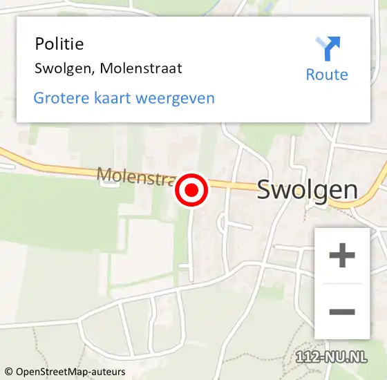 Locatie op kaart van de 112 melding: Politie Swolgen, Molenstraat op 9 april 2023 12:03