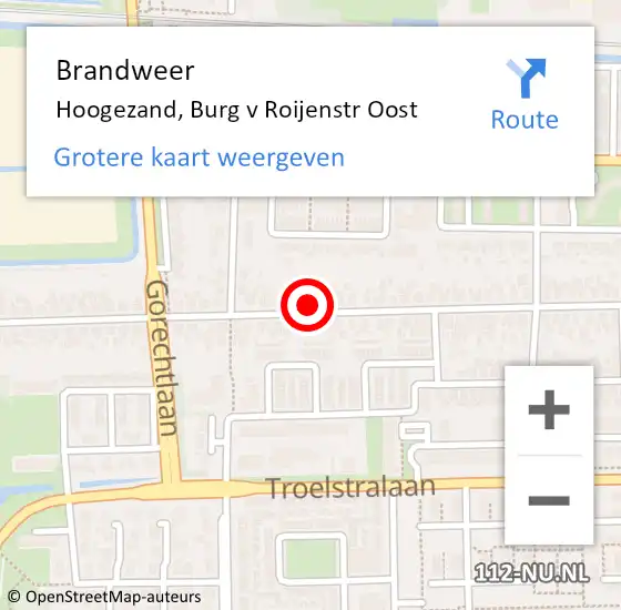 Locatie op kaart van de 112 melding: Brandweer Hoogezand, Burg v Roijenstr Oost op 9 april 2023 12:07