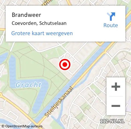 Locatie op kaart van de 112 melding: Brandweer Coevorden, Schutselaan op 9 april 2023 12:09
