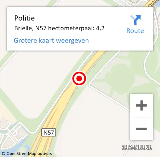 Locatie op kaart van de 112 melding: Politie Brielle, N57 hectometerpaal: 4,2 op 9 april 2023 12:32