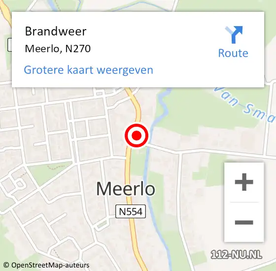 Locatie op kaart van de 112 melding: Brandweer Meerlo, N270 op 21 augustus 2014 18:00