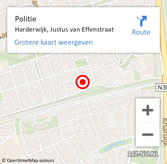 Locatie op kaart van de 112 melding: Politie Harderwijk, Justus van Effenstraat op 9 april 2023 14:04