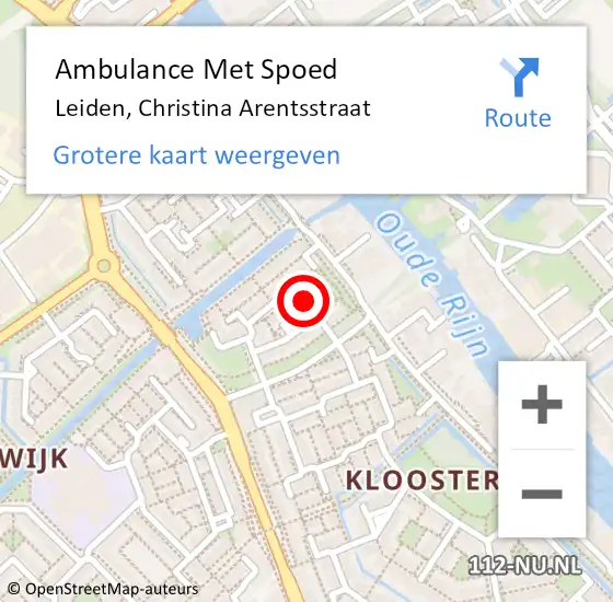 Locatie op kaart van de 112 melding: Ambulance Met Spoed Naar Leiden, Christina Arentsstraat op 9 april 2023 14:45