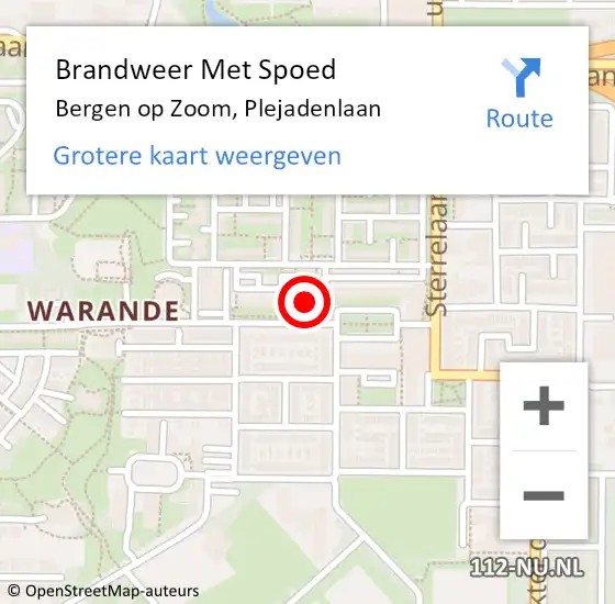 Locatie op kaart van de 112 melding: Brandweer Met Spoed Naar Bergen op Zoom, Plejadenlaan op 9 april 2023 15:18