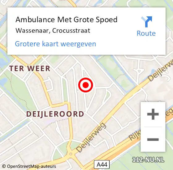 Locatie op kaart van de 112 melding: Ambulance Met Grote Spoed Naar Wassenaar, Crocusstraat op 9 april 2023 15:27