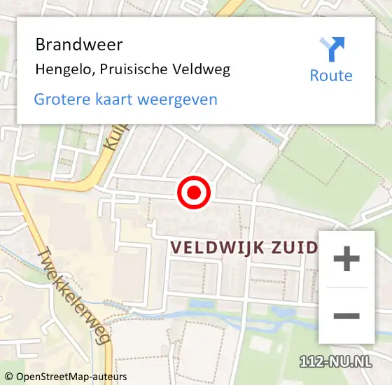 Locatie op kaart van de 112 melding: Brandweer Hengelo, Pruisische Veldweg op 9 april 2023 15:56