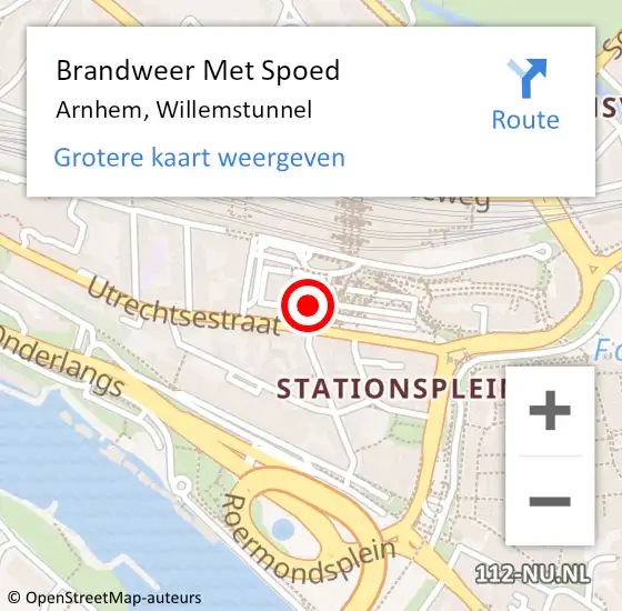 Locatie op kaart van de 112 melding: Brandweer Met Spoed Naar Arnhem, Willemstunnel op 9 april 2023 16:09